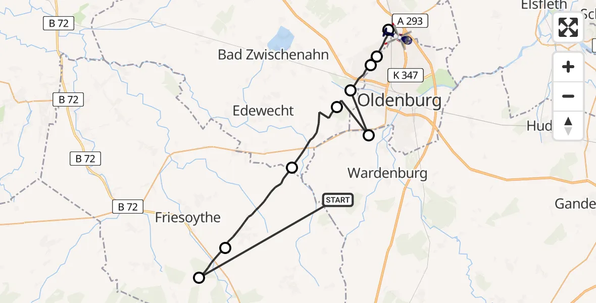 Flugroute Polizeihubschrauber Wardenburg - Oldenburg (Oldb), 28 April 2026, 12:30