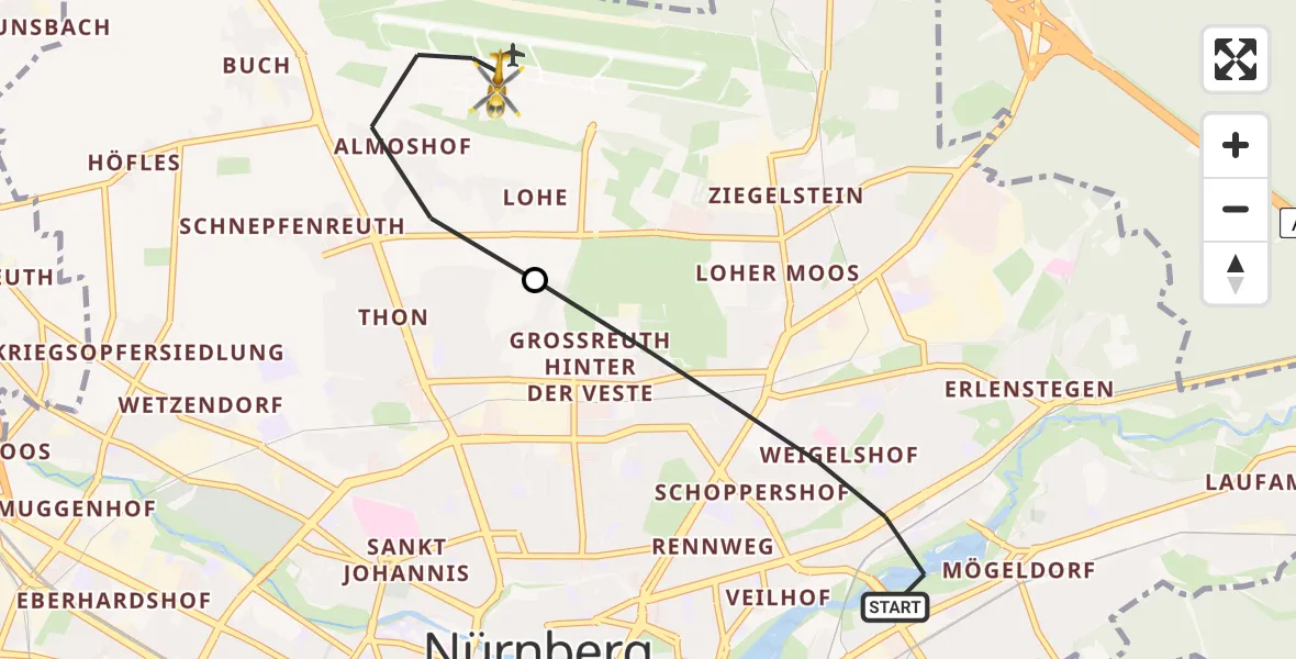 Flugroute Rettungshubschrauber Nürnberg - Flughafen Nuremberg, 28 April 2026, 12:32