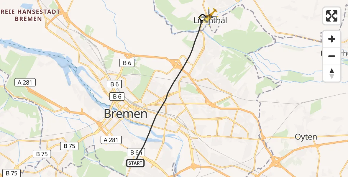 Flugroute Rettungshubschrauber Bremen - Lilienthal, 28 April 2026, 12:33