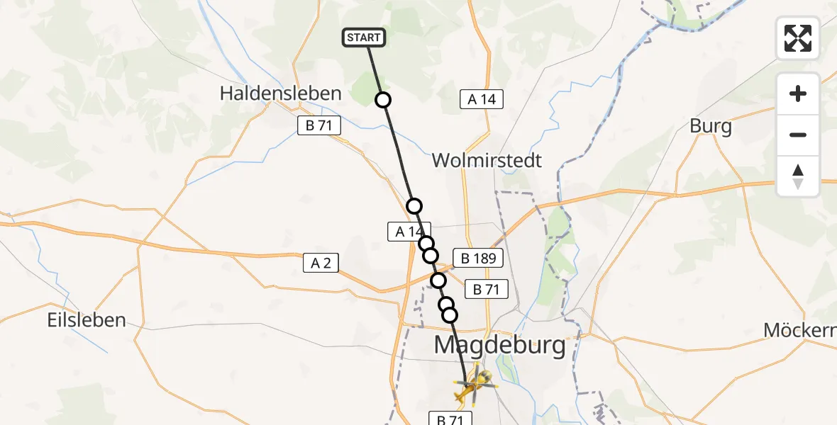 Flugroute Rettungshubschrauber Westheide - Magdeburg, 28 April 2026, 12:35