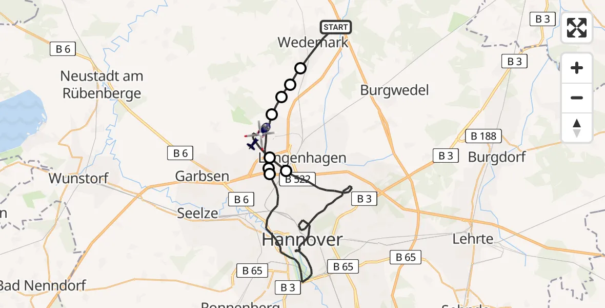 Flugroute Polizeihubschrauber Wedemark - Flughafen Hannover, 28 April 2026, 12:43