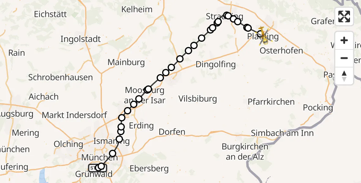 Flugroute Rettungshubschrauber ADAC Air Rescue Center Hubschrauberlandeplatz (Christoph 1) - Plattling, 28 April 2026, 12:45