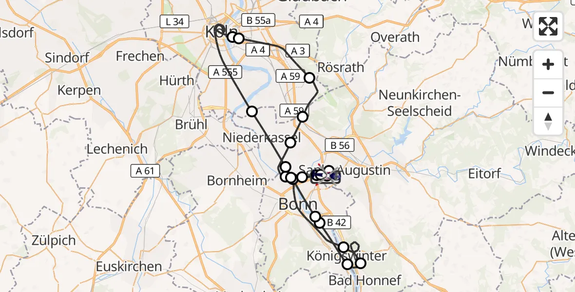 Flugroute Polizeihubschrauber Sankt Augustin - Sankt Augustin, 28 April 2026, 12:47