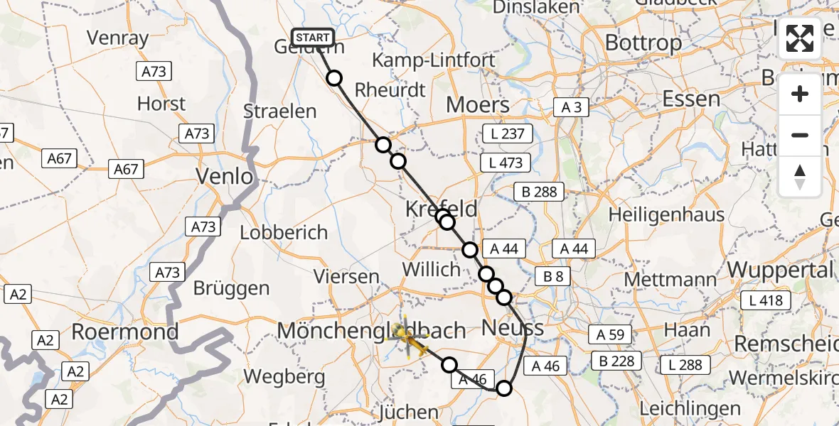 Flugroute Ambulanzhubschrauber Geldern - Korschenbroich, 28 April 2026, 12:53