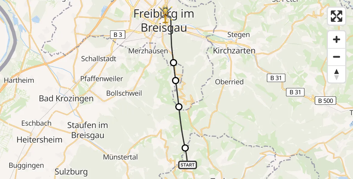 Flugroute Rettungshubschrauber Wieden - Freiburg im Breisgau, 28 April 2026, 12:54