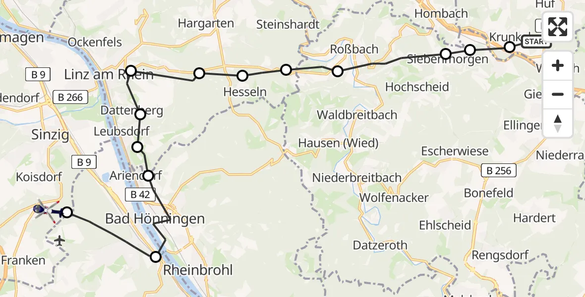 Flugroute Polizeihubschrauber Horhausen (Westerwald) - Sinzig, 28 April 2026, 12:56