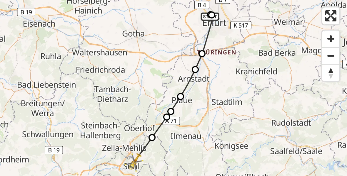 Flugroute Rettungshubschrauber Helios Clinic Erfurt - Suhl, 28 April 2026, 12:58
