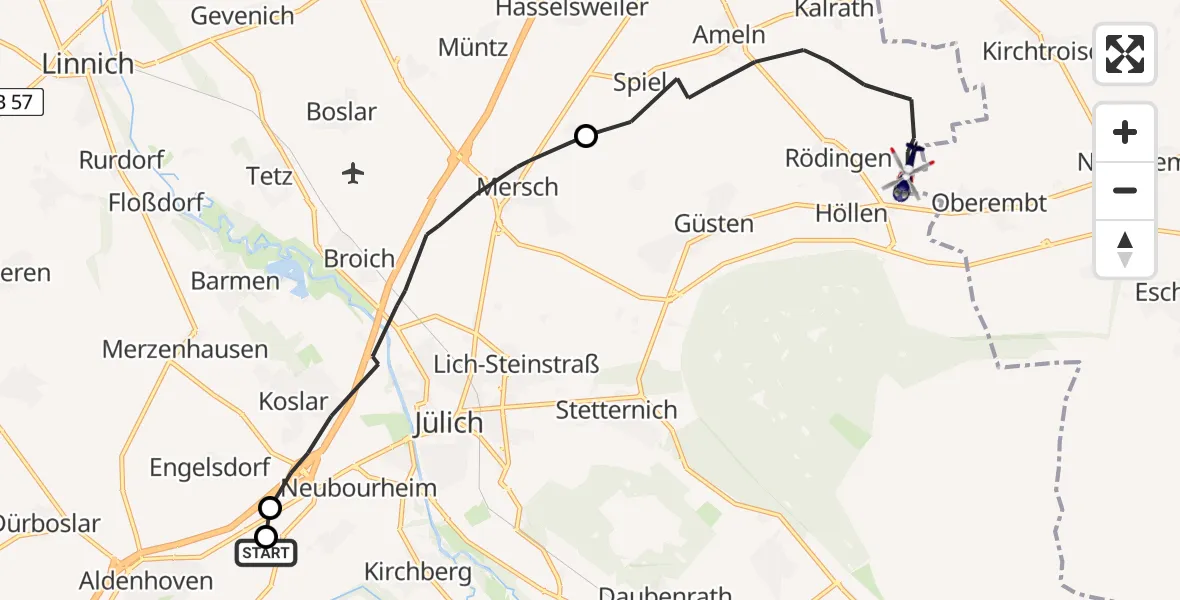 Flugroute Polizeihubschrauber Jülich - Titz, 28 April 2026, 12:59