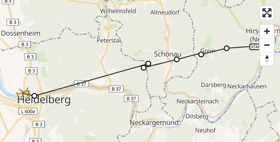 Flugroute Rettungshubschrauber Hirschhorn (Neckar) - Heidelberg, 28 April 2026, 13:01