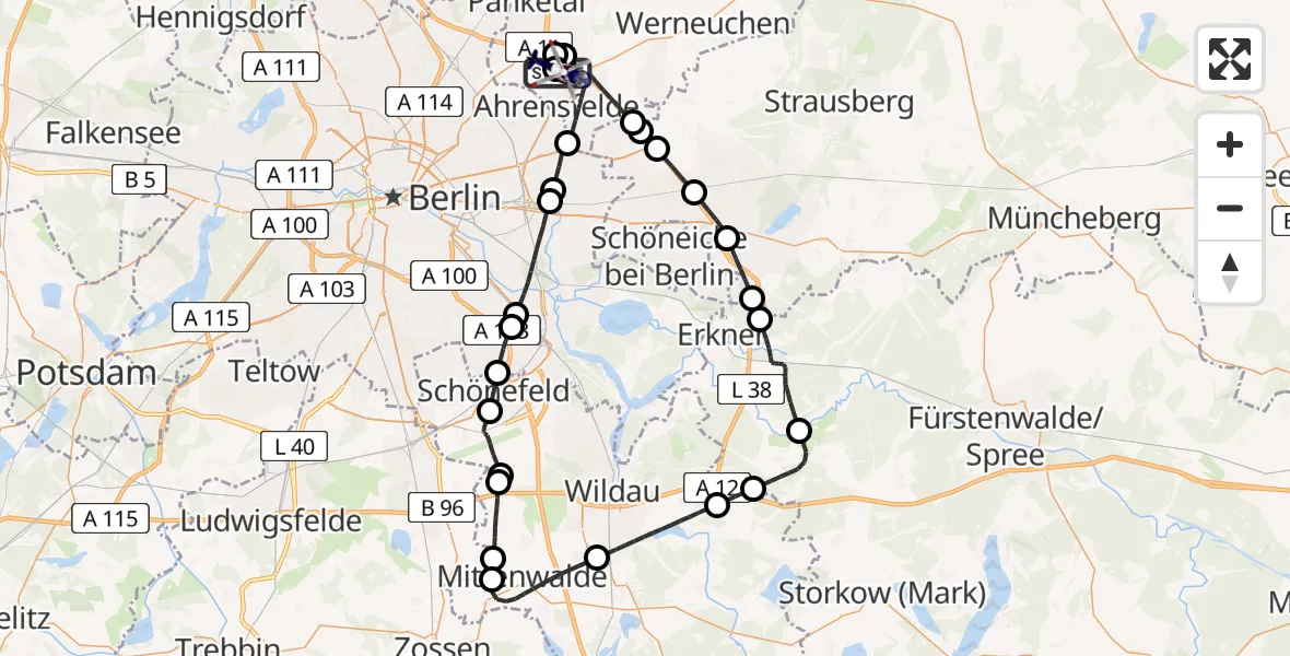 Flugroute Polizeihubschrauber Ahrensfelde Hubschrauberlandeplatz - Ahrensfelde Hubschrauberlandeplatz, 28 April 2026, 13:05