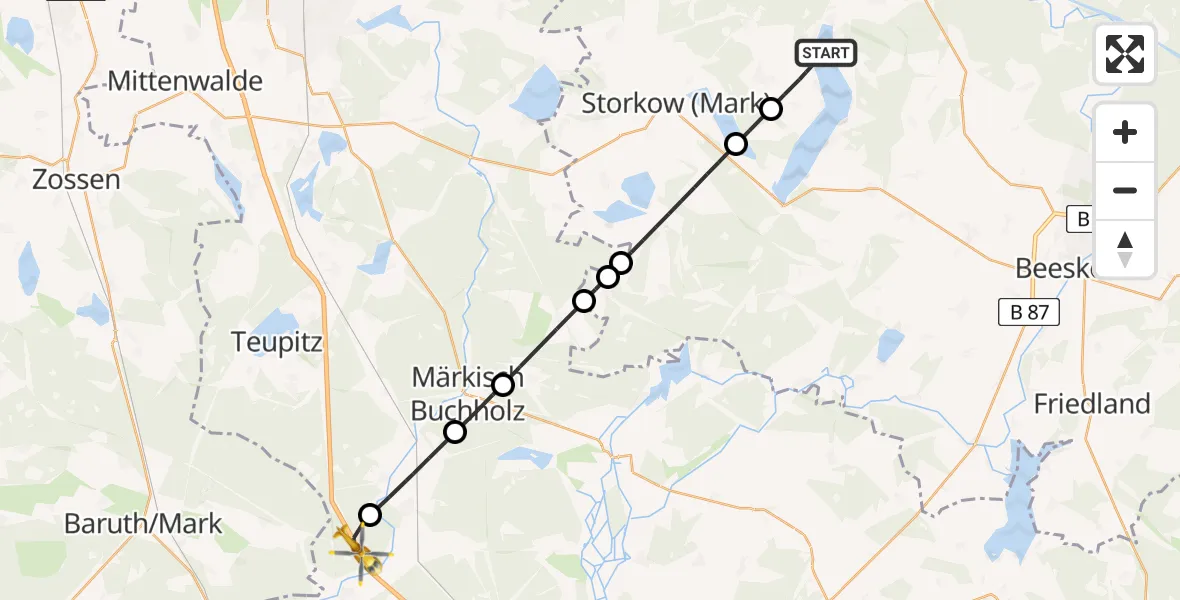 Flugroute Rettungshubschrauber Bad Saarow - Rietzneuendorf-Staakow, 28 April 2026, 13:05