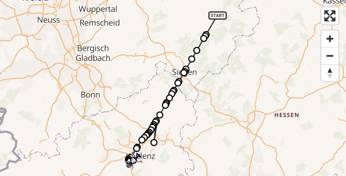Flugroute Polizeihubschrauber Schmallenberg - Koblenz-Winningen Flugplatz, 28 April 2026, 13:09