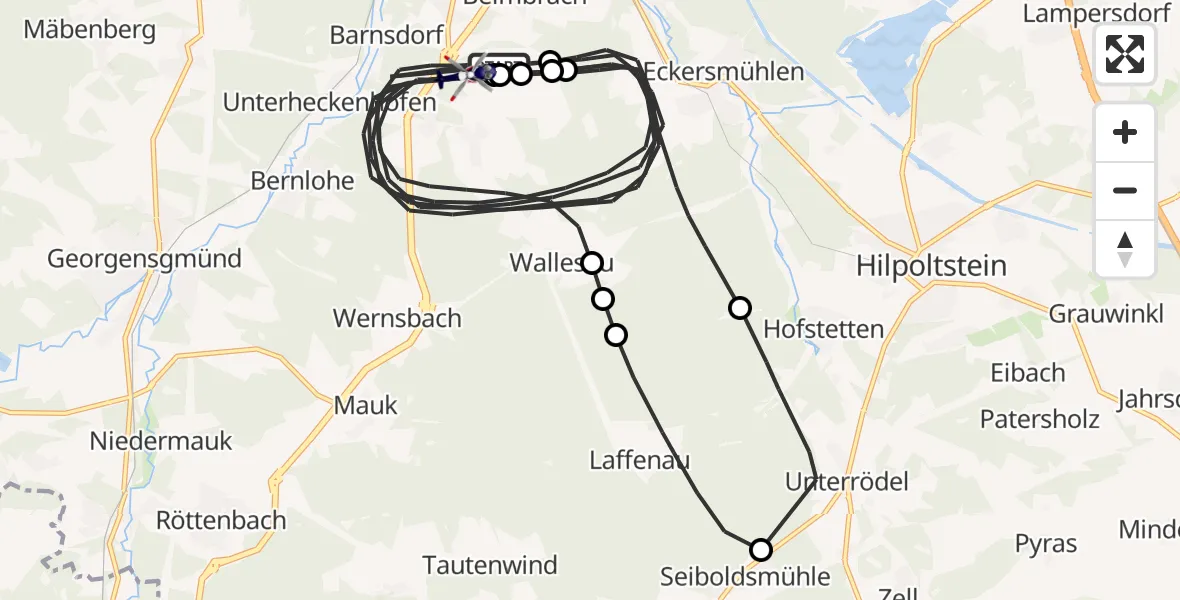 Flugroute Polizeihubschrauber Flugplatz Roth - Roth, 28 April 2026, 13:15
