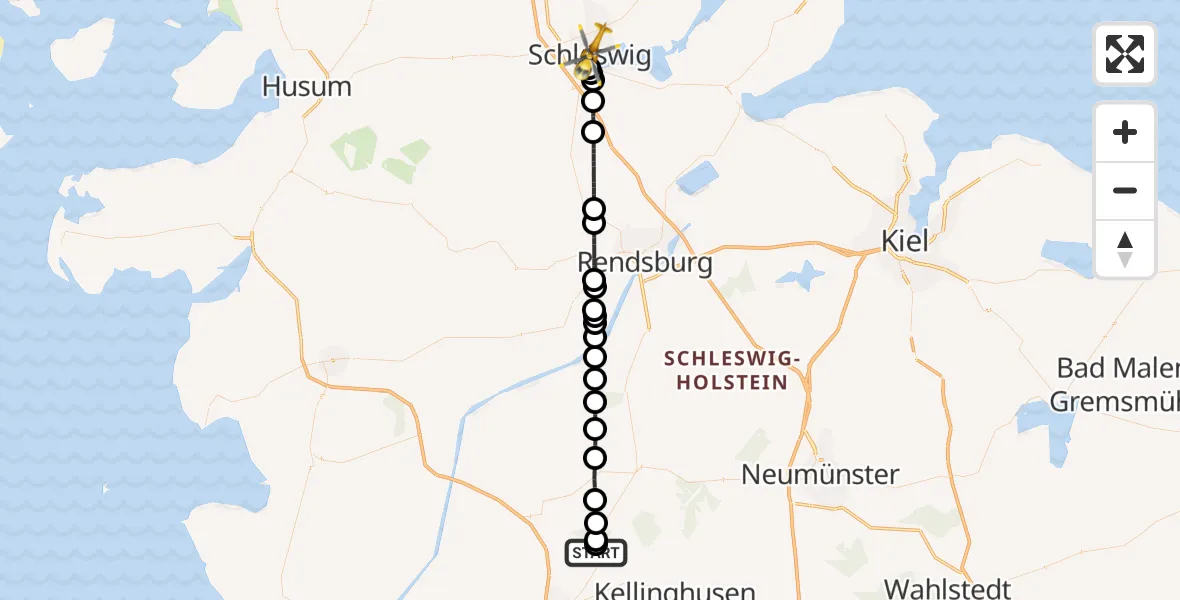 Flugroute Rettungshubschrauber Itzehoe Hungriger Wolf Flugplatz - Schleswig, 28 April 2026, 13:18