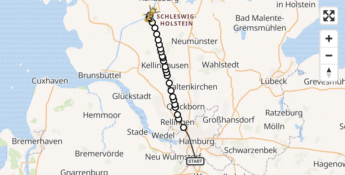 Flugroute Rettungshubschrauber Hamburg - Hörsten, 28 April 2026, 13:20