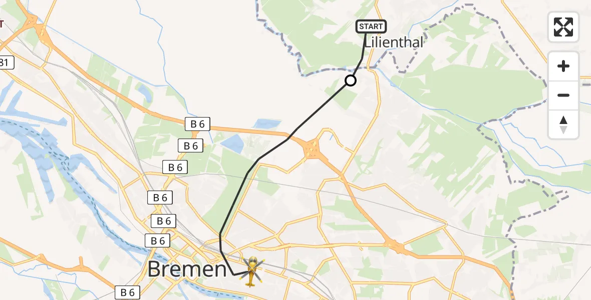 Flugroute Rettungshubschrauber Lilienthal - Bremen, 28 April 2026, 13:20