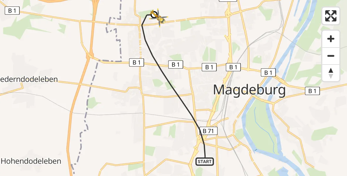 Flugroute Rettungshubschrauber Magdeburg - Magdeburg Hospital, 28 April 2026, 13:23
