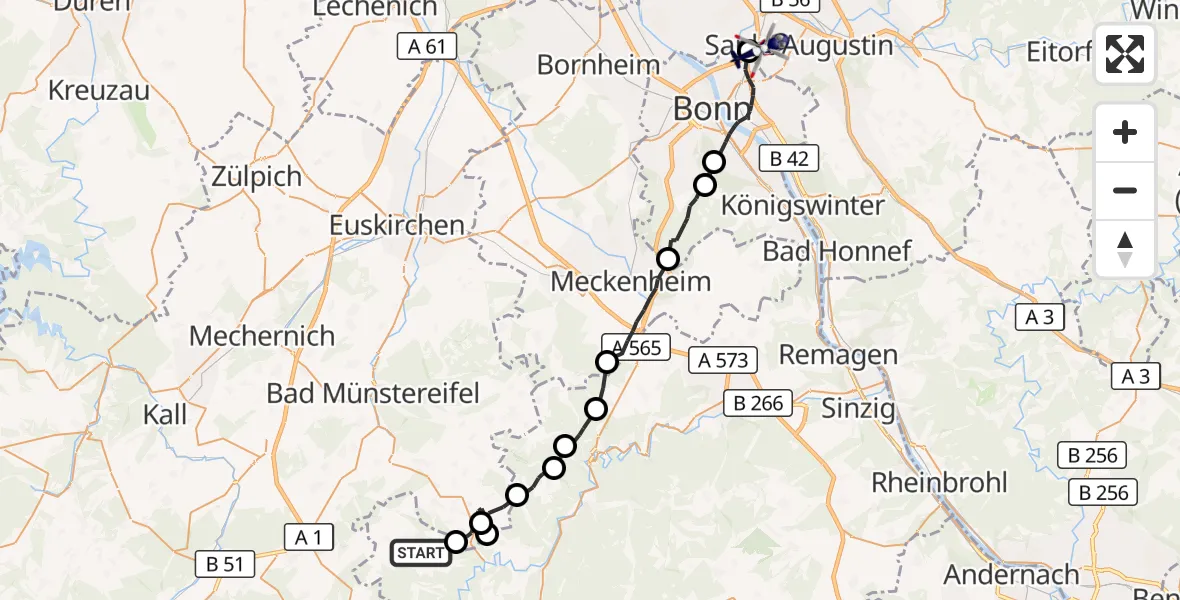 Flugroute Polizeihubschrauber Hümmel - Sankt Augustin, 28 April 2026, 13:24