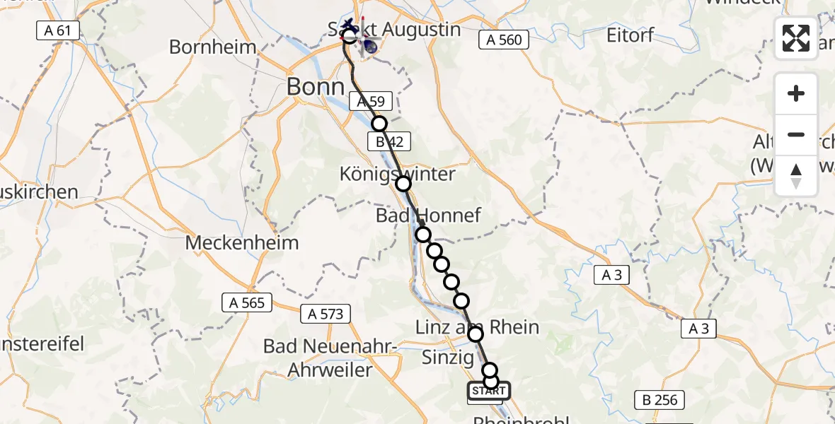 Flugroute Polizeihubschrauber Bad Breisig - Sankt Augustin, 28 April 2026, 13:26
