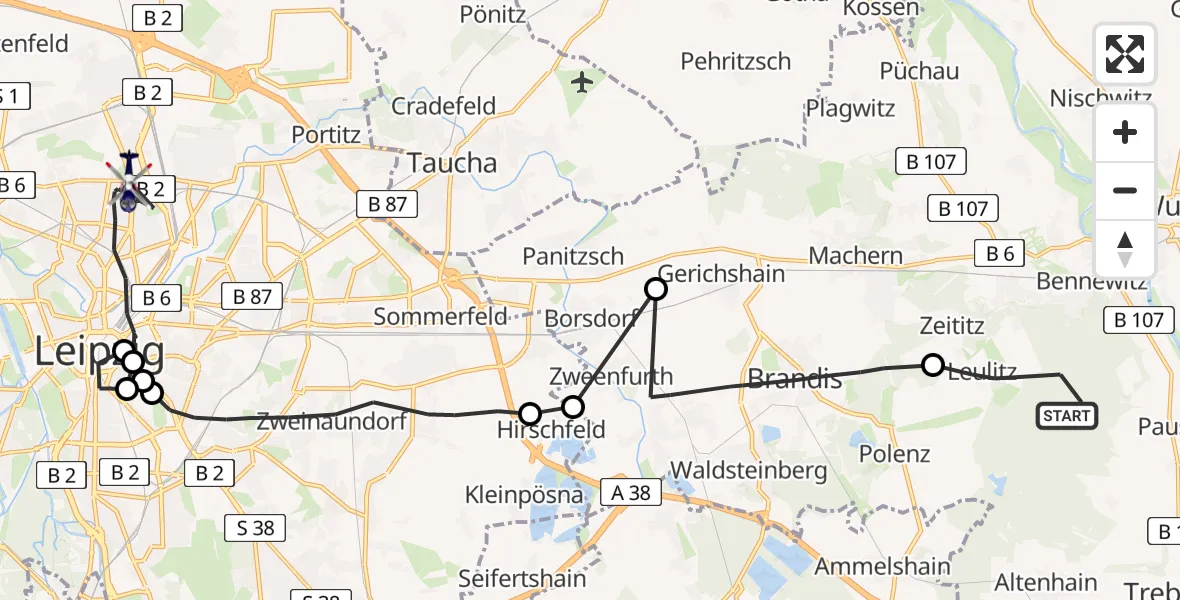 Flugroute Polizeihubschrauber Bennewitz - Leipzig Polizeiakademie Hubschrauberlandeplatz, 28 April 2026, 13:37