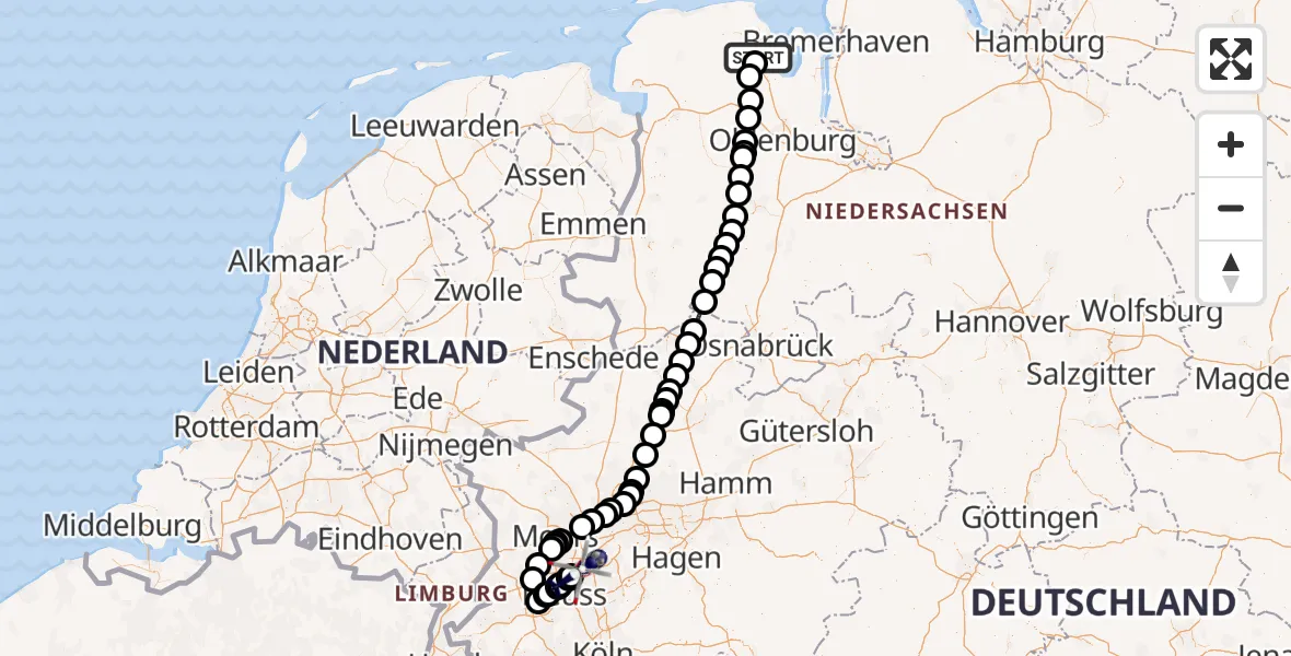 Flugroute Polizeihubschrauber Sande - Düsseldorf Flughafen, 28 April 2026, 13:38
