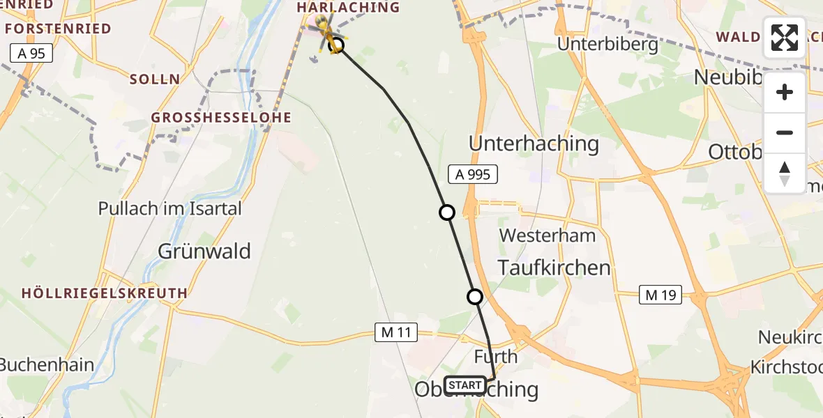 Flugroute Rettungshubschrauber Oberhaching - ADAC Air Rescue Center Hubschrauberlandeplatz (Christoph 1), 28 April 2026, 13:41