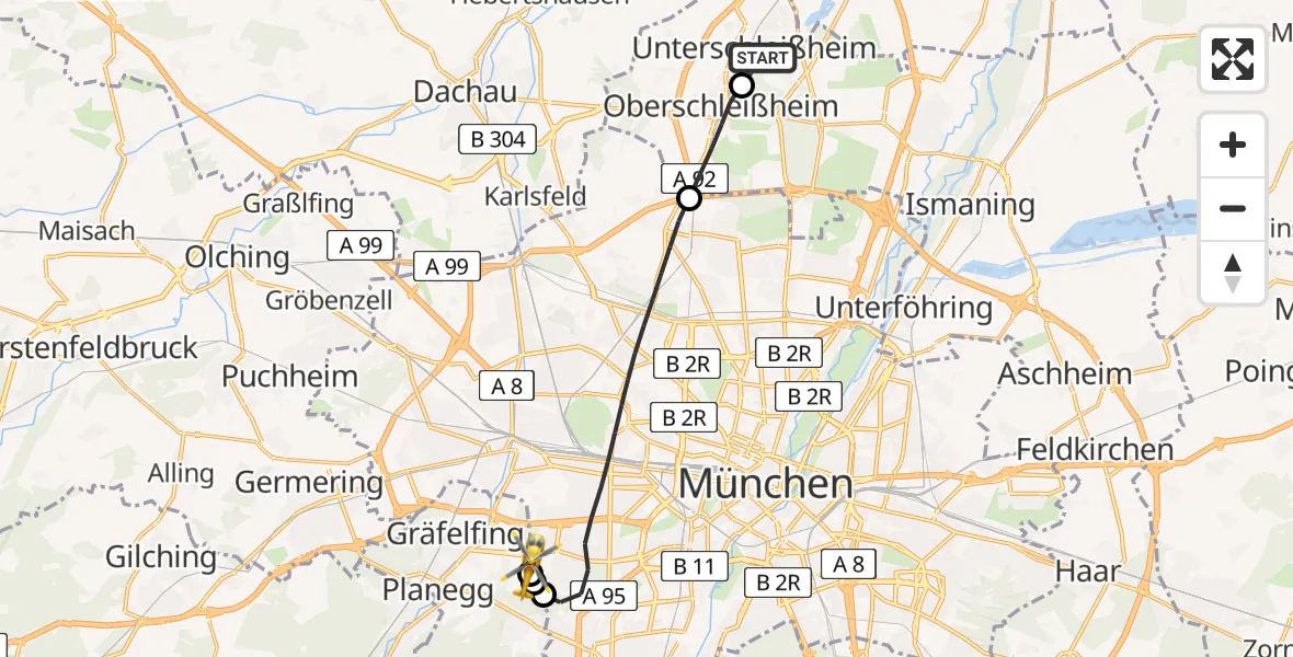 Flugroute Rettungshubschrauber Unterschleißheim - DRF Air Rescue München Hubschrauberlandeplatz, 28 April 2026, 13:43