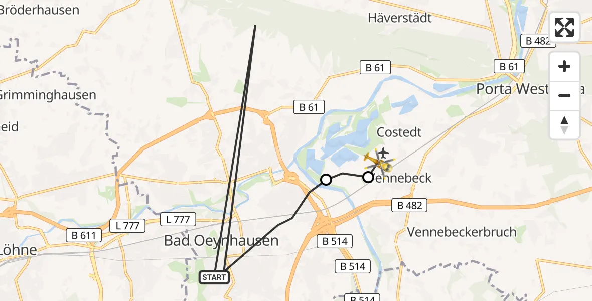 Flugroute Ambulanzhubschrauber Bad Oeynhausen - Porta Westfalica Flugplatz, 28 April 2026, 13:45
