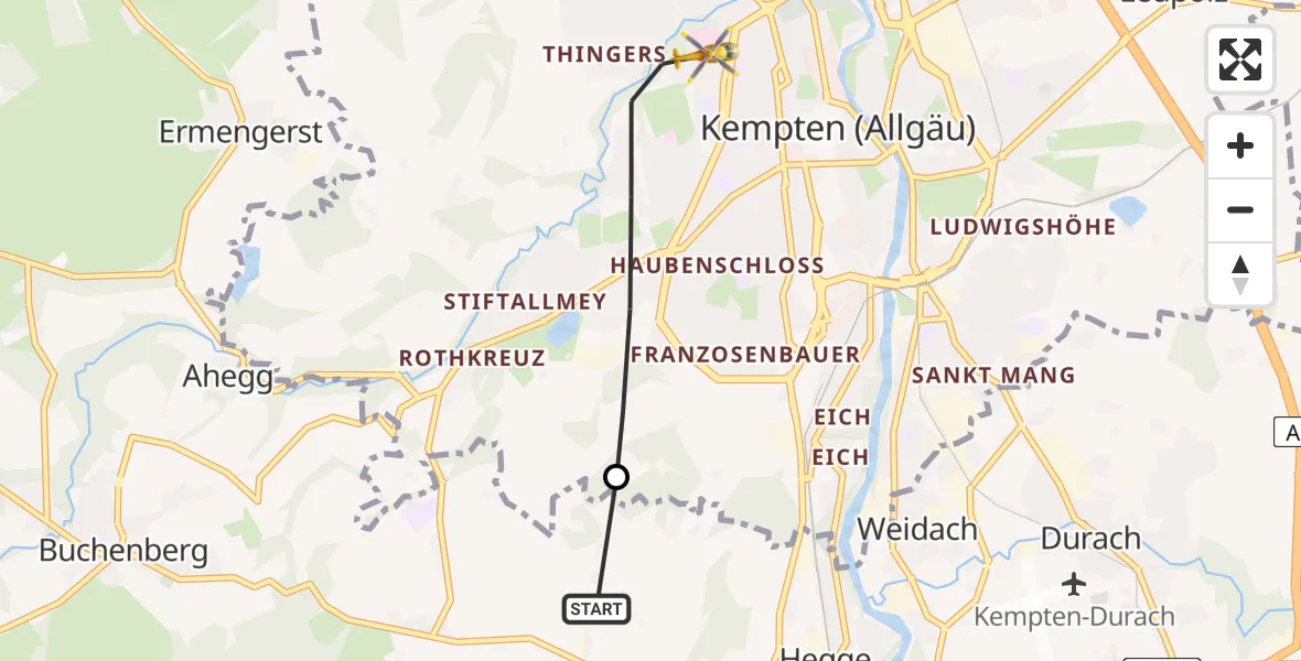 Flugroute Rettungshubschrauber Waltenhofen - Kempten (Allgäu), 28 April 2026, 13:53