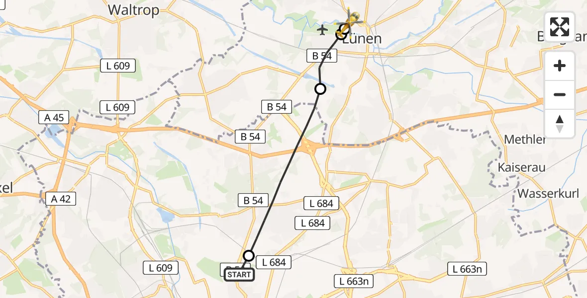 Flugroute Rettungshubschrauber Dortmund Hospital North - Sankt Marien Hospital, 28 April 2026, 13:58