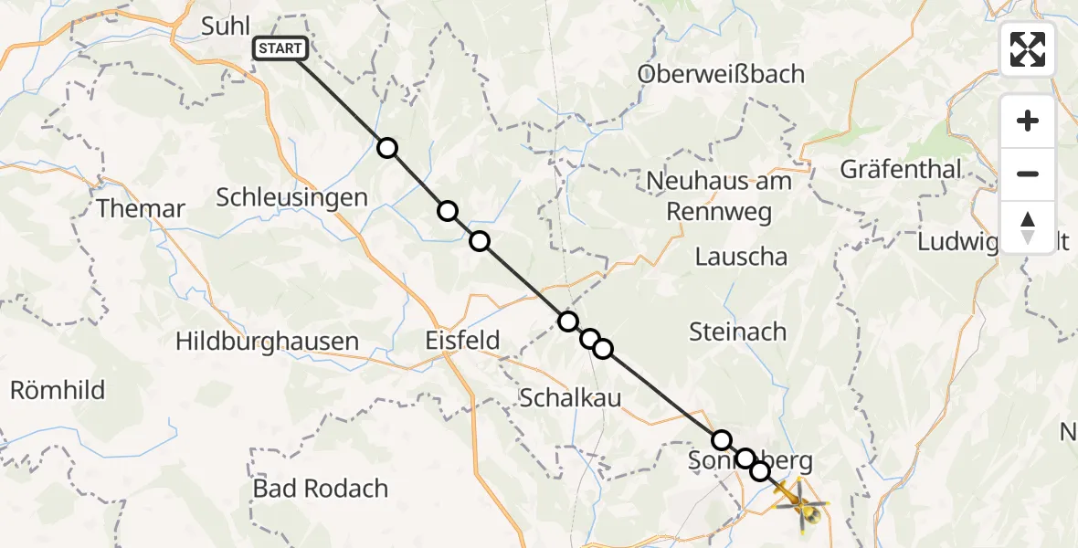 Flugroute Rettungshubschrauber Schleusingen - Föritztal, 28 April 2026, 14:02