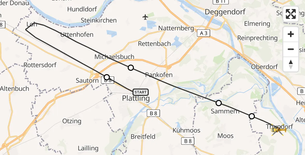 Flugroute Rettungshubschrauber Plattling - Osterhofen, 28 April 2026, 14:04