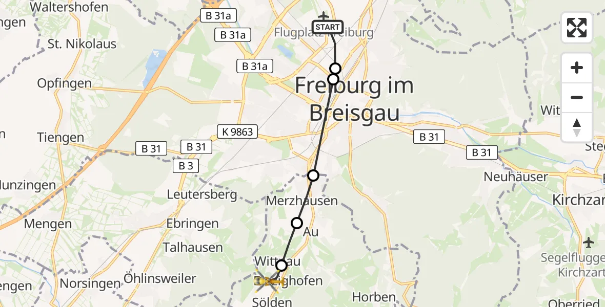 Flugroute Rettungshubschrauber Freiburg im Breisgau - Wittnau, 28 April 2026, 14:06