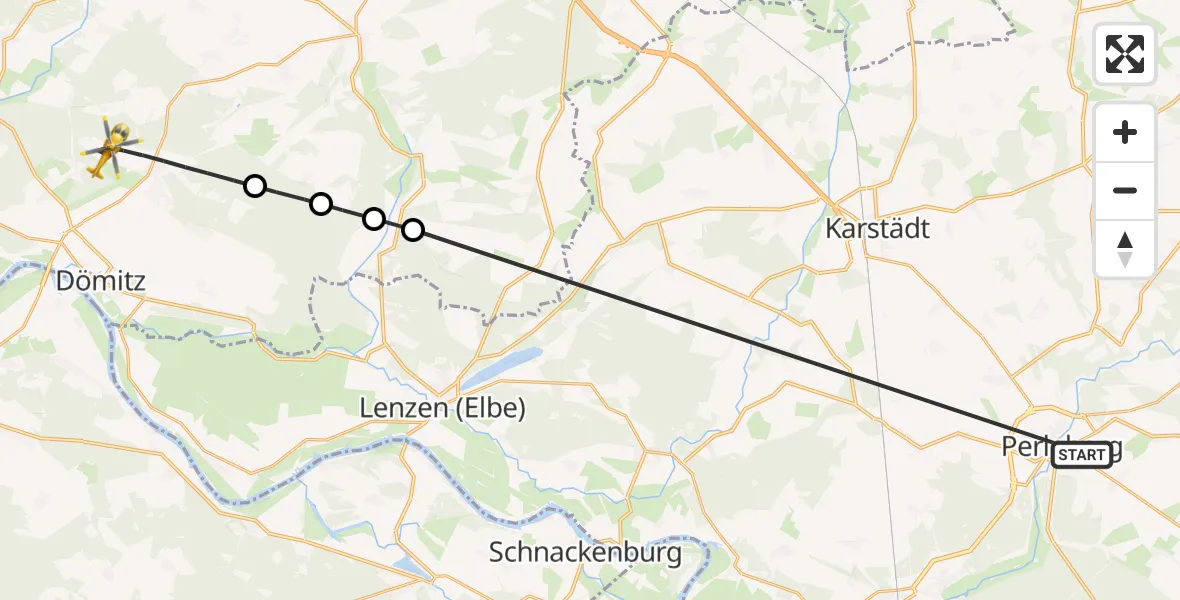 Flugroute Rettungshubschrauber Perleberg - Neu Kaliß, 28 April 2026, 14:11