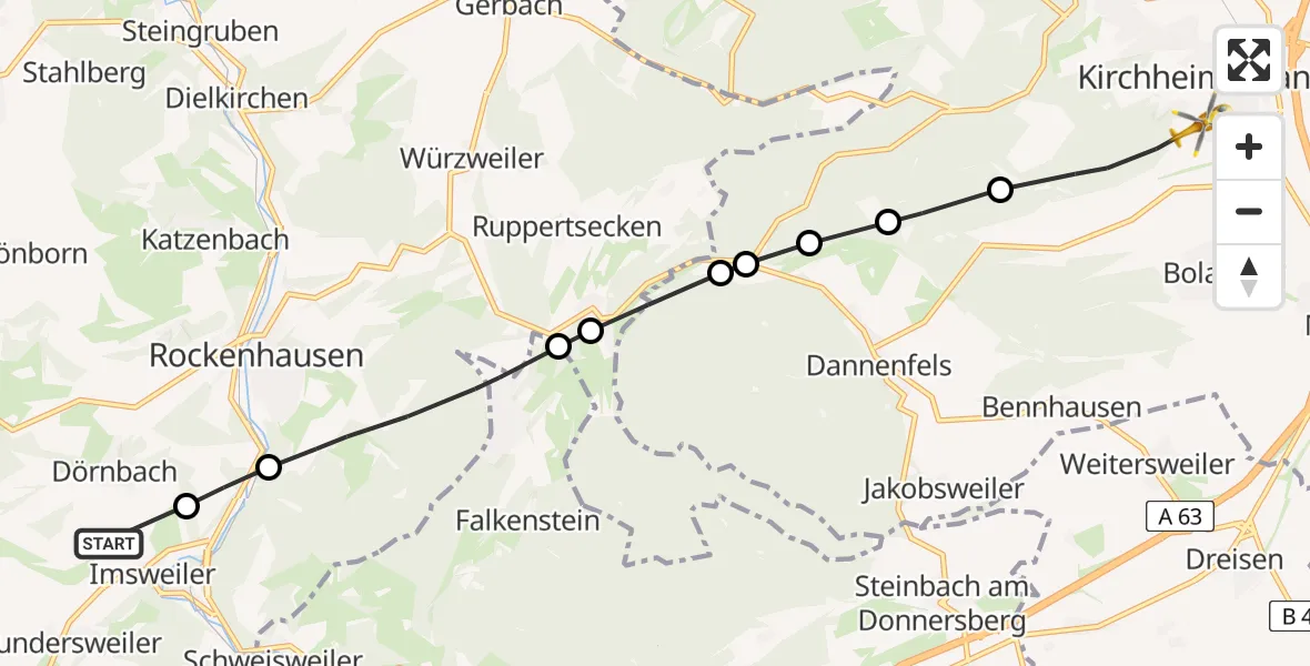 Flugroute Rettungshubschrauber Imsweiler UL - Kirchheimbolanden, 28 April 2026, 14:16