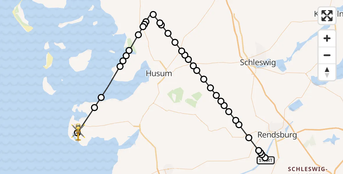 Flugroute Rettungshubschrauber Hörsten - Sankt Peter-Ording, 28 April 2026, 14:17