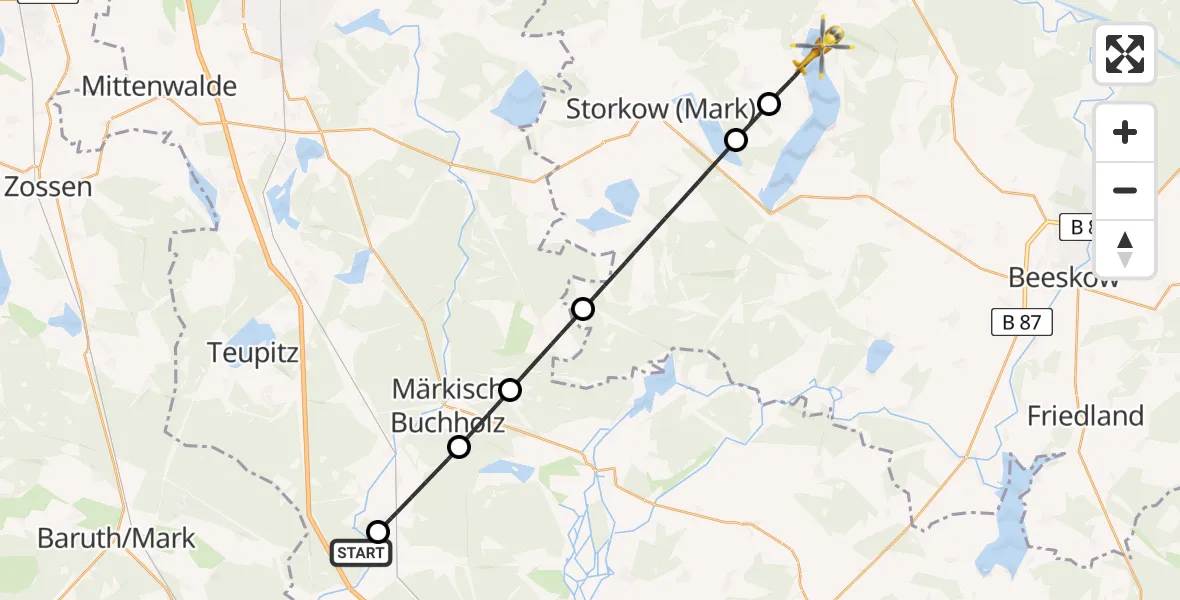 Flugroute Rettungshubschrauber Rietzneuendorf-Staakow - Bad Saarow, 28 April 2026, 14:22