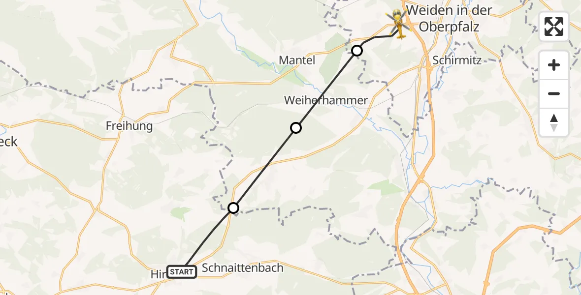 Flugroute Rettungshubschrauber Hirschau - Weiden i.d.OPf., 28 April 2026, 14:28