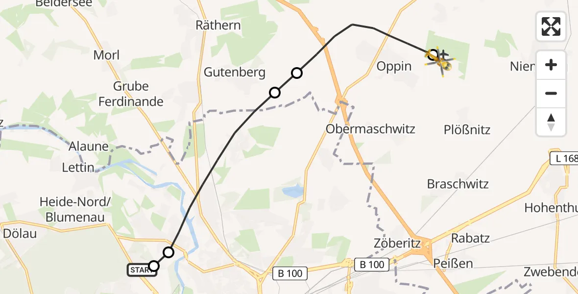 Flugroute Rettungshubschrauber Halle (Saale) University Hospital - Halle-Oppin Flugplatz, 28 April 2026, 14:35