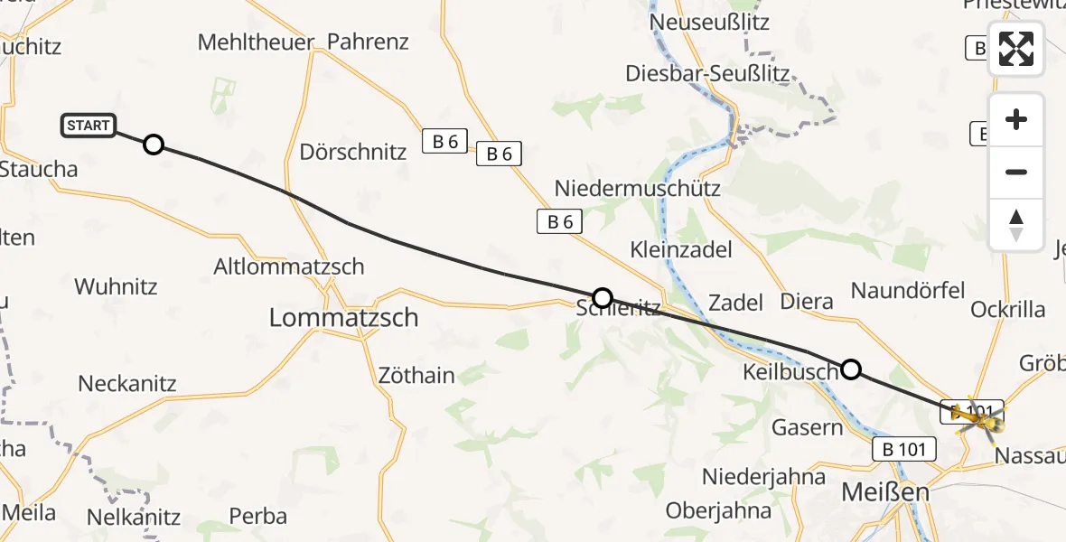 Flugroute Rettungshubschrauber Stauchitz - Meißen, 28 April 2026, 14:38