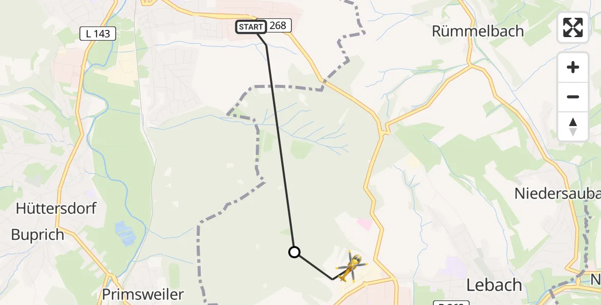 Flugroute Rettungshubschrauber Schmelz - Lebach, 28 April 2026, 14:38