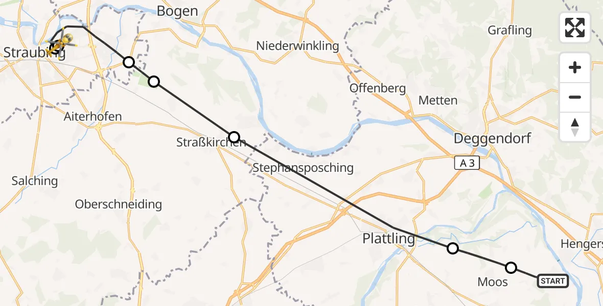 Flugroute Rettungshubschrauber Osterhofen - Sankt Elisabeth Hospital Straubing, 28 April 2026, 14:41