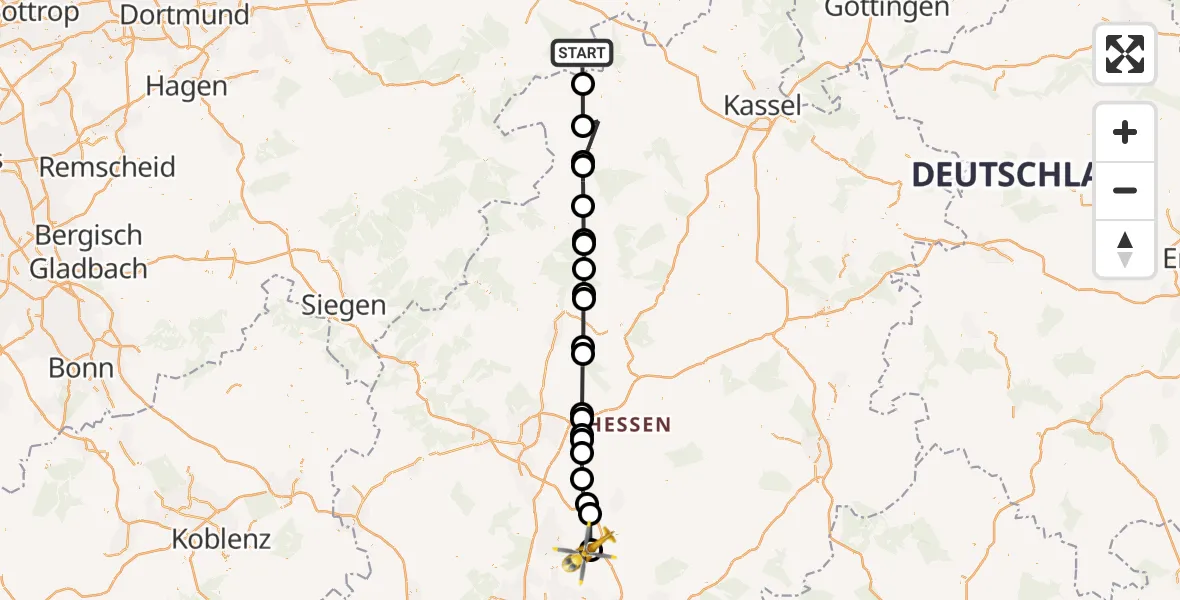 Flugroute Ambulanzhubschrauber Marsberg - Florstadt, 28 April 2026, 14:42