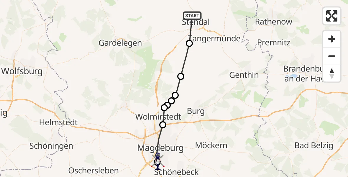 Flugroute Polizeihubschrauber Stendal - Magdeburg City Flugplatz, 28 April 2026, 14:44