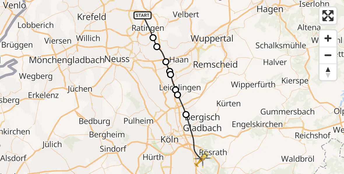 Flugroute Ambulanzhubschrauber Ratingen - Köln Bonn Flughafen, 28 April 2026, 14:46