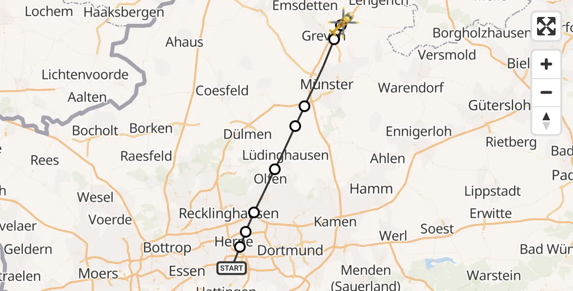 Flugroute Ambulanzhubschrauber Bochum - Christoph  Westfalen-ADAC, 28 April 2026, 14:48