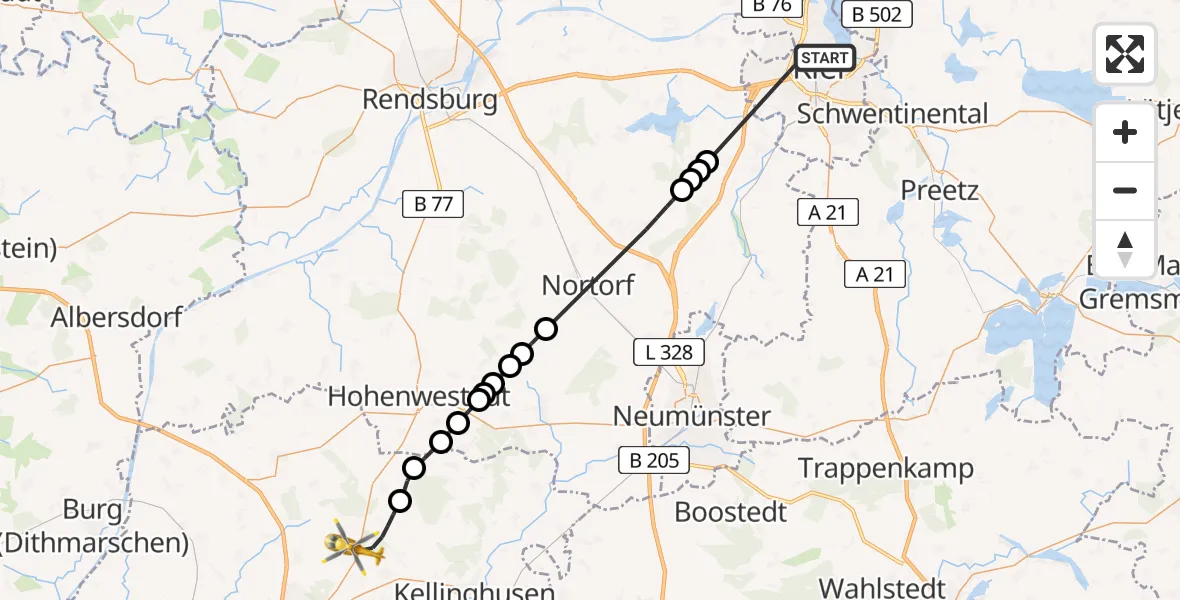 Flugroute Rettungshubschrauber Kiel - Hohenlockstedt, 28 April 2026, 14:55