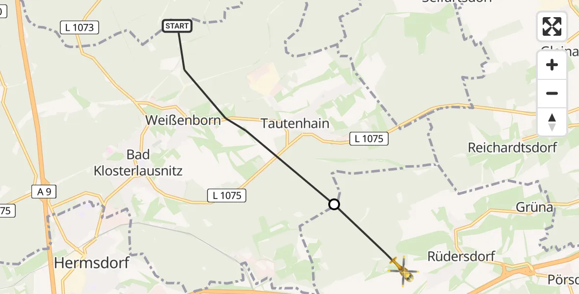 Flugroute Rettungshubschrauber Weißenborn - Kraftsdorf, 28 April 2026, 14:55