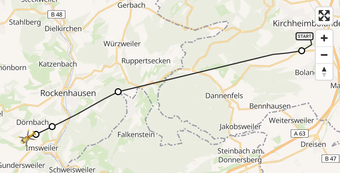 Flugroute Rettungshubschrauber Kirchheimbolanden - Imsweiler UL, 28 April 2026, 14:56