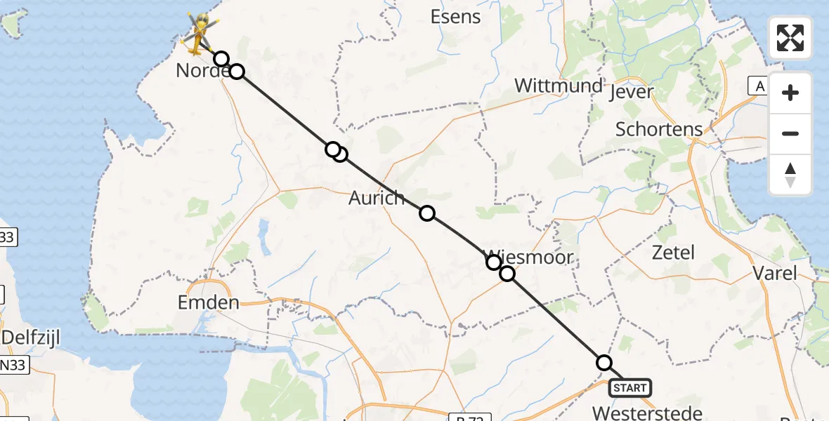 Flugroute Ambulanzhubschrauber Westerstede - Norden, 28 April 2026, 14:59